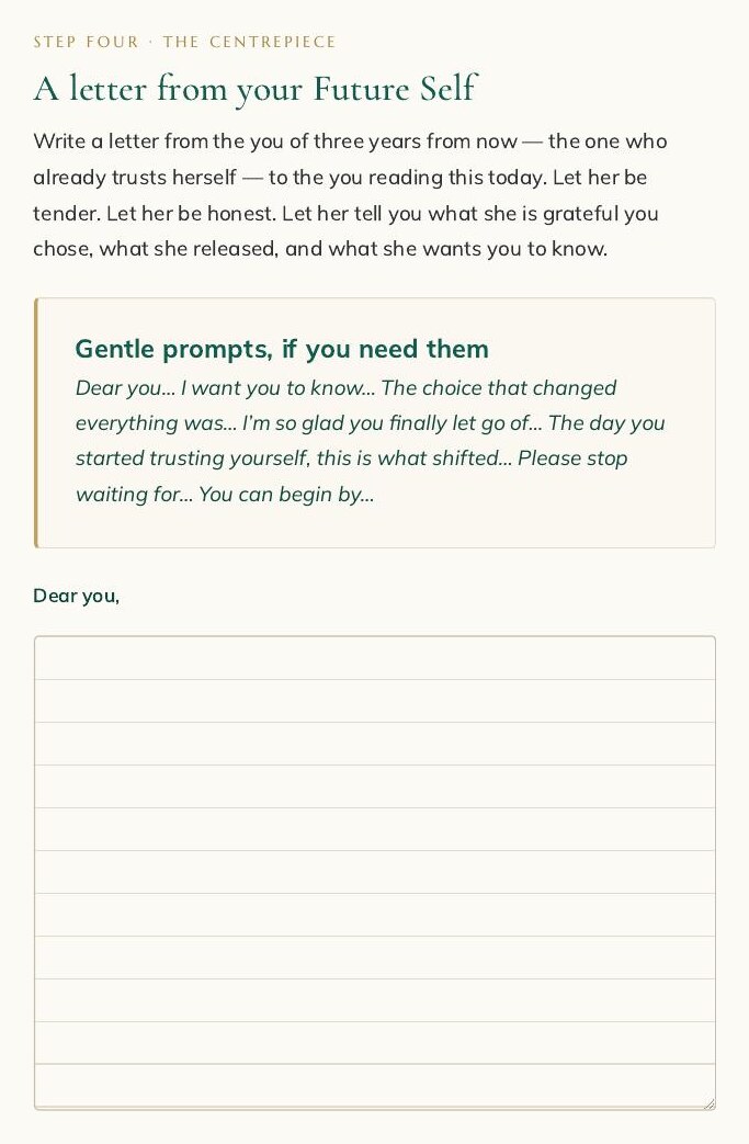 Workbook page: A letter from your Future Self with gentle prompts